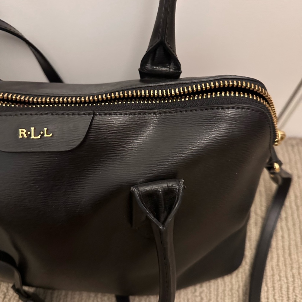 Lauren Ralph Lauren Black Leather Satchel Top Handle Crossbody Bag - Picture 3 of 16